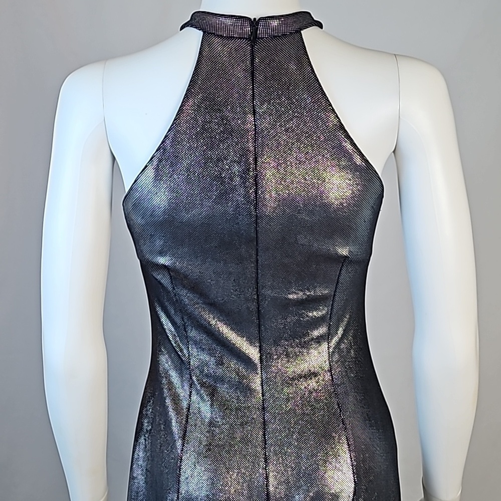 Vintage Alex Evenings Metallic Pewter Halter Back Zip Front Slit Formal … - Picture 8 of 16